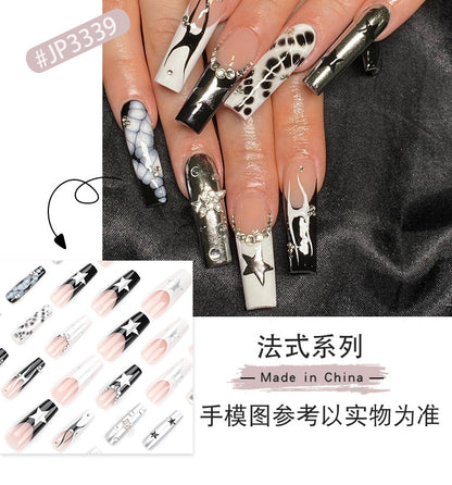 Cross-Border Hot French Wear Armor Rectangular Armor European and American Crocodile Pattern Nail Tips XINGX Flame Fake Nails Wholesale