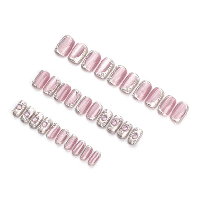 30Nail Sticker Pieces of Finished Cat Eye Student Fake Nails Internet Celebrity Bubble Beads Wear Nail Beauty Nail Polish Wholesale