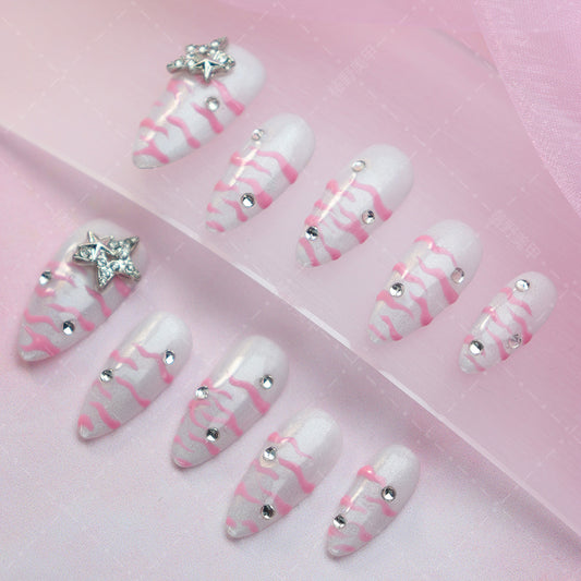 Hot Sale Wear Nail Tip Pearl White Texture Hand-Painted Irregular Water Wave Lines XINGX Spot Drill Simple Style Nail Stickers