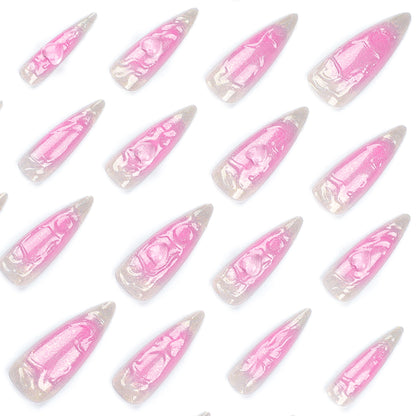 Wear a Nail Piece Wholesale3D Pink Love Fake Nails Super Long Pointed Manicure Cross-Border Hot Selling Nail Sticker