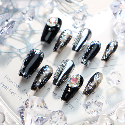 New Style Wear Armor Diamond Style Flashing Mid-Length Night Elf ins Dark White Fake Nail Tip UV Nail Beauty