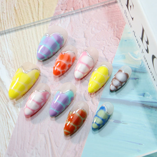 Hot Sale Hand-Made Advanced Handmade Almond Nail Dopamine Sweet Cool Hand-Painted Crocodile Pattern Removable Finished Nail