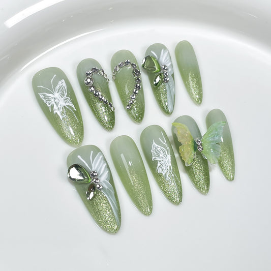 Summer Fresh Hand-Worn Nail Spray Gun Gradient Relief Butterfly Mid-Length Nail Stickers Wearable Nail Sticker