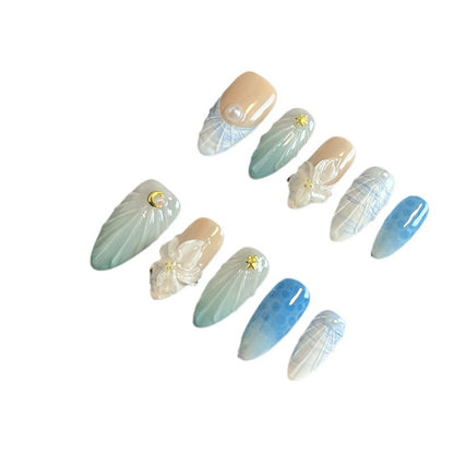 Hot Selling in Europe and America3D Three-Dimensional Carved Almond Nail Pure Hand-Worn Nail Piece