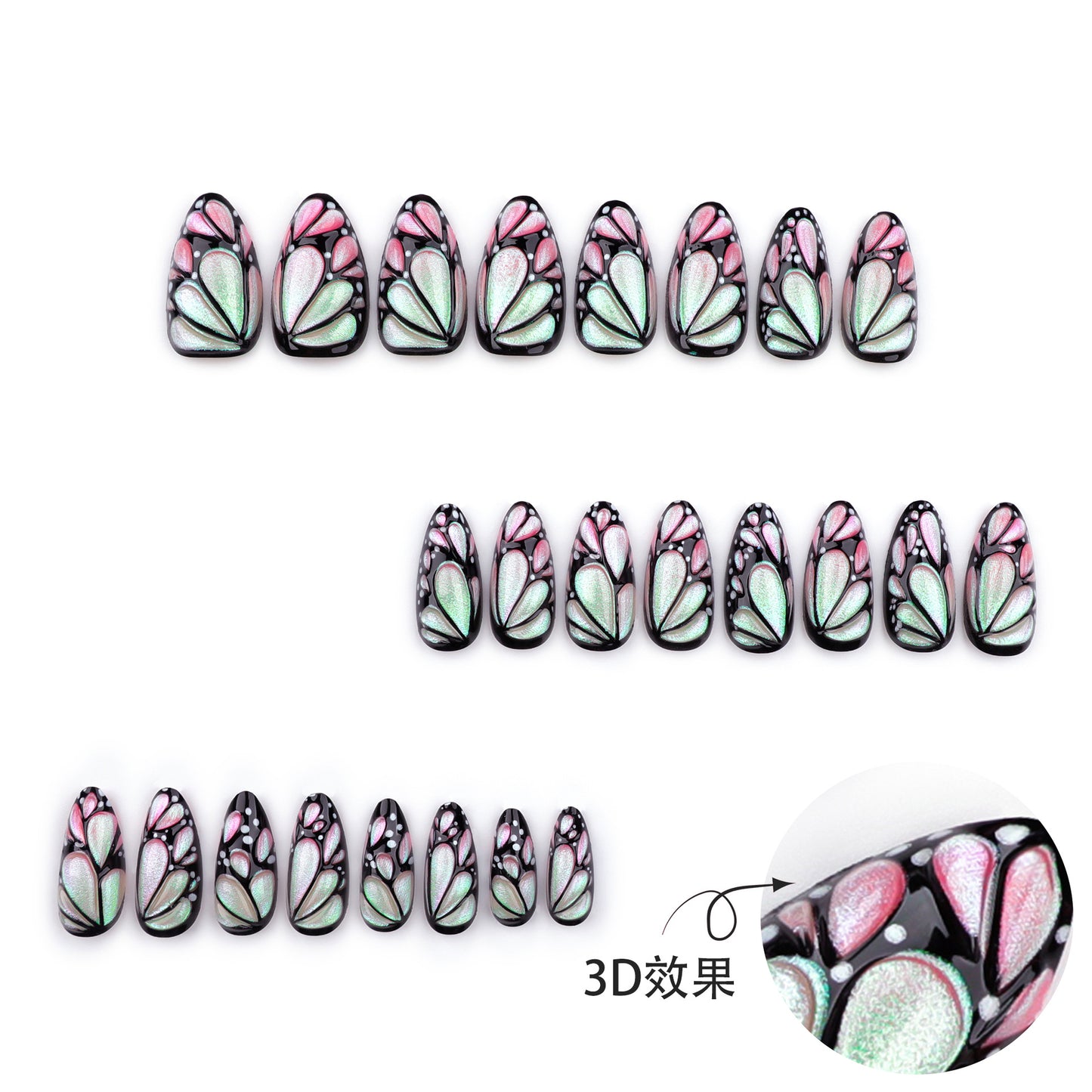 3D Butterfly Wear Nail Color Changing Pearl Powder Gradient Nail Art Fake Nails fake nails Repeat Nail Tip Wholesale