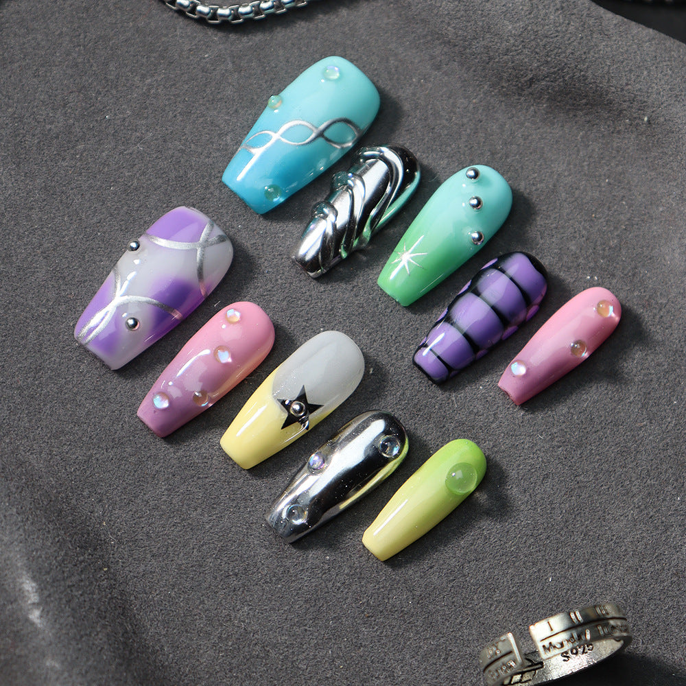 New Nail Beauty Patch Wear Armor Handmade Advanced Blooming Color Macaron Dopamine Metallic Bubble Beads