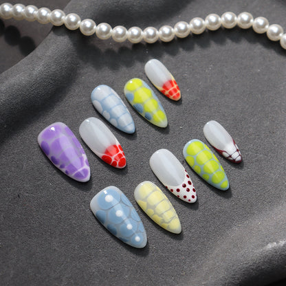 Factory Direct Sales Hand-Made Hand-Made French Almond Nail Sweet Cool Hand-Painted Crocodile Pattern Detachable Finished Product