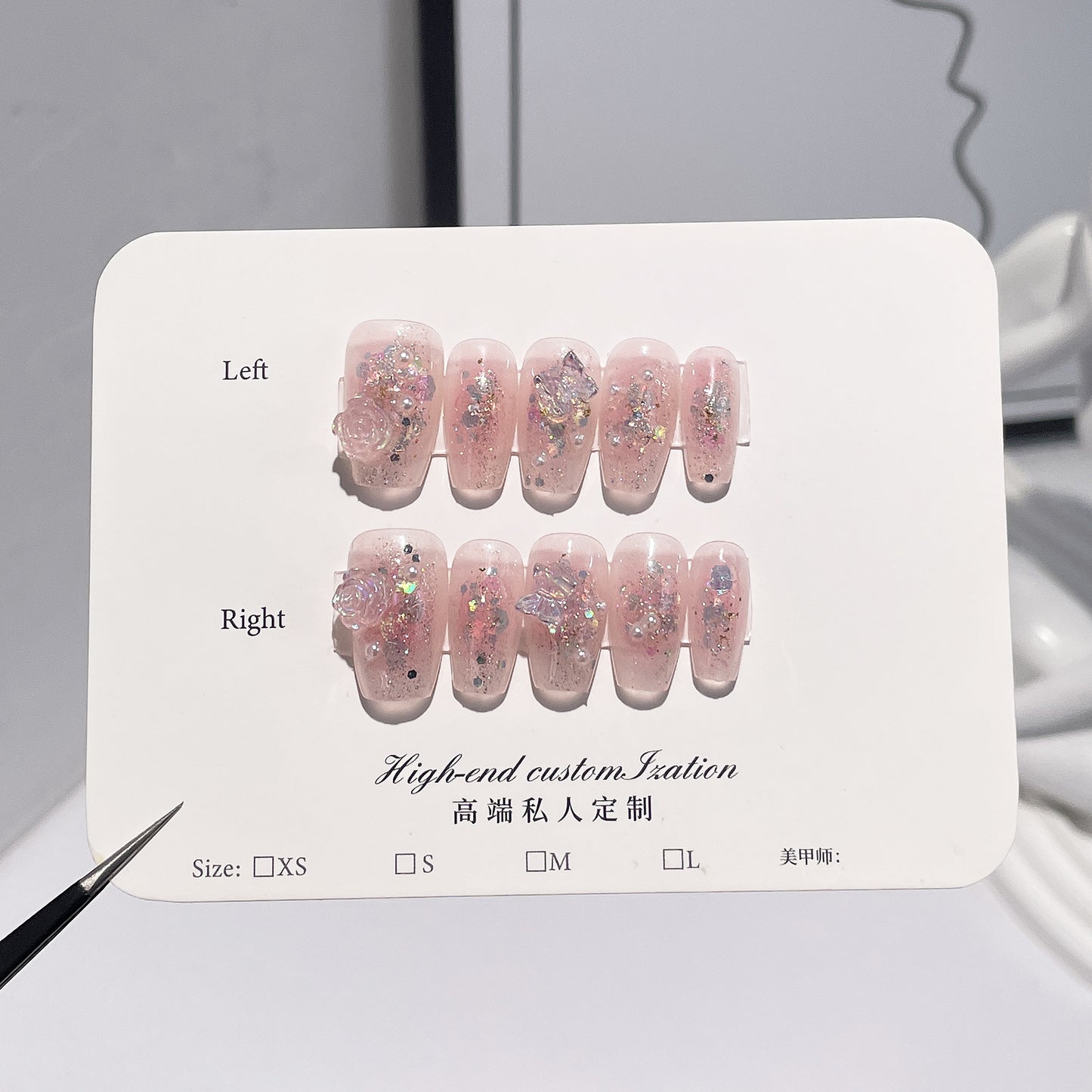 Hand-Worn Nail Blush Flash Sequins Three-Dimensional Camellia Short Nail Stickers Wearable Nail Sticker Wholesale