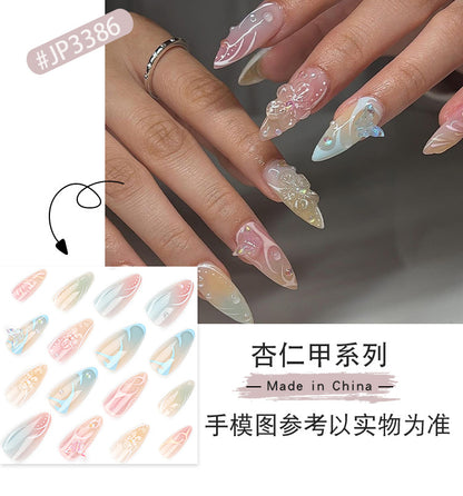 Summer Fresh Wear Armor3D Butterfly Manicure Short Almond Fake Nails Blooming Bubble Beads Nail Tip nails