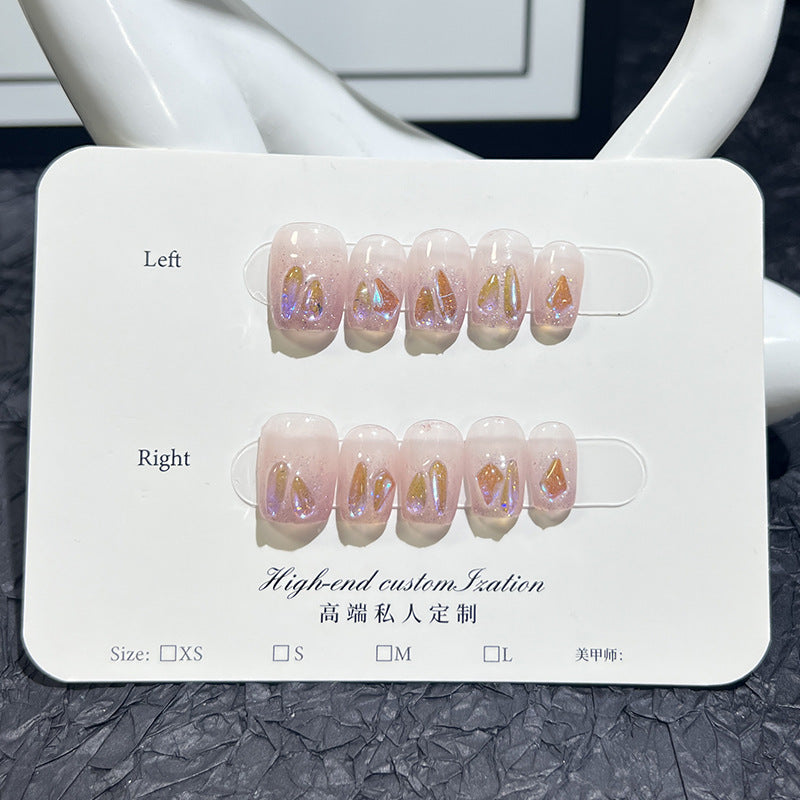 Nude Pink Aurora Purple Diamond Finished Nail Beauty Fake Nails Hand-Worn Nail Wholesale Wearable Nail Stickers