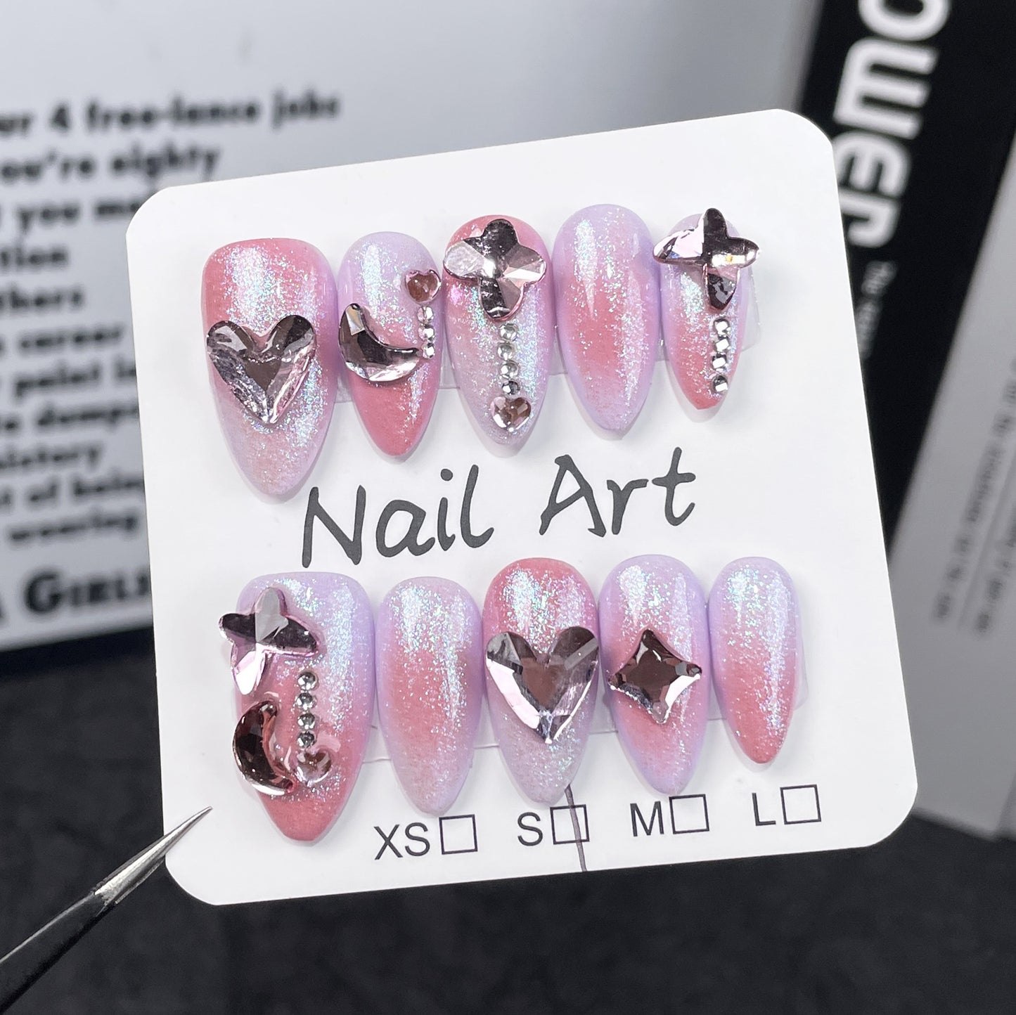 Handmade Wear Nail Flash Irregular Gradient Sweet Gentle Nail Stickers Mid-Length Almond Nail Wholesale