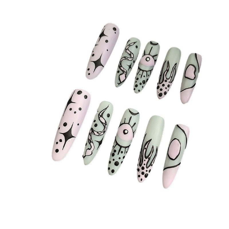 Cartoon Style Hand-Painted Mid-Length Armor Fashion Design Nail Shaped Piece