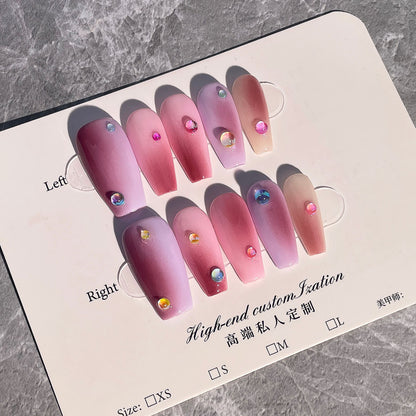 Hand-Worn Mermaid Bubble Beads Mid-Length Finished Nail Beauty Patch Macaron Color Gradient Fake Nails