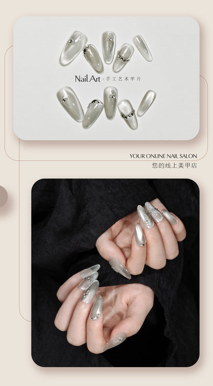 Handmade Wear Short Hand-Made High-End Nail Stickers Cute Pure Cat Eye Hand-Made Fake Nail Tip Wholesale