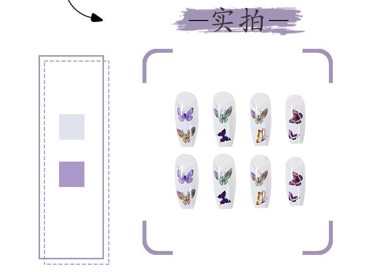 French Style Colorized Butterfly Fat Ballet Wear Armor Finished Product Fake Nails Nail Stickers Nail Patch Cross-Border Direct Supply