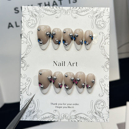 European and American Almond Three-Dimensional Rivet AB Hand-Painted French Three-Dimensional Nail Art Press Fake Nail Patch