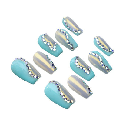 New Nail Beauty Patch Wear Nail Summer Handmade Nail with Diamond Summer Fresh UV Nail Beauty Finished Product Nail Tip