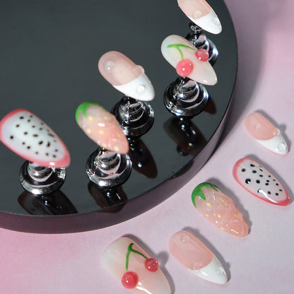 New Nail Beauty Wear Nail Colorful Fruit Cartoon Three-Dimensional Summer Fresh Almond Style White Hand Painted Nail Stickers