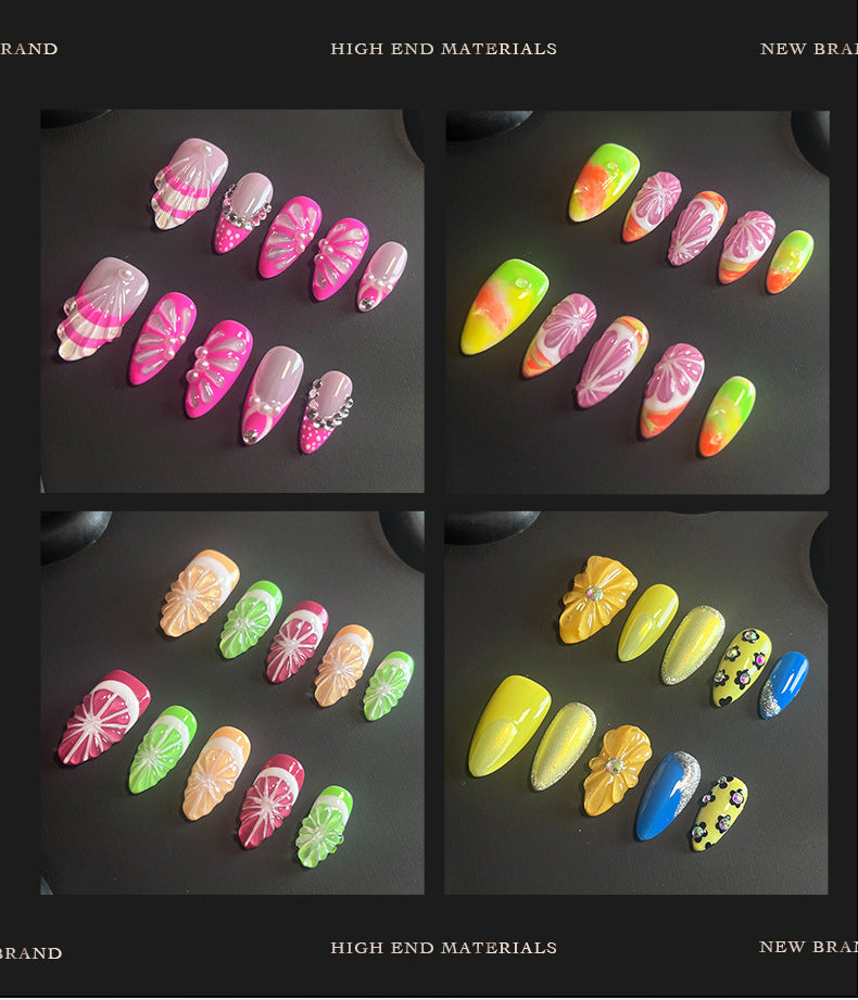 Hot Selling in Europe and America~3D Three-Dimensional Carved Almond Nail Handmade Wear Nail