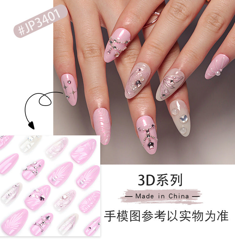 Sweet Pink XINGX Nail Art3D Marine Shell Wear Armor Three-Dimensional Butterfly Rhinestone Nail Tip fake nails