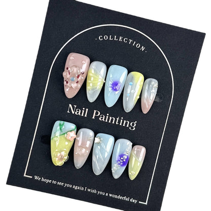 European and American Three-Dimensional Modeling Flower Short Wear Nail Pure Handmade Wear Nail Nail Stickers Overseas Cross-Border Finished Product Wholesale