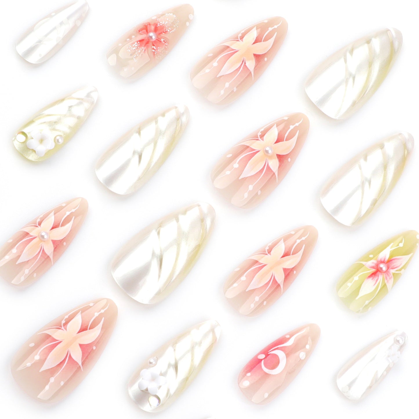 Elegant and Gentle Wear Nail Three-Dimensional Pearl Rhinestone Nail Stickers Removable Nails3D Flowers Fake Nails Wholesale