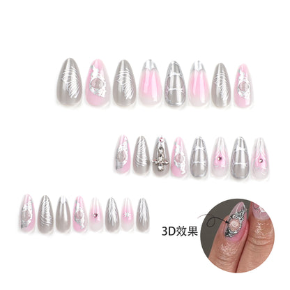 Three-Dimensional Water Drop Feeling Wearing Nail Fake Nails Asterism Love Nail Beauty Pink Blooming Nail Patch Nail Tip Wholesale