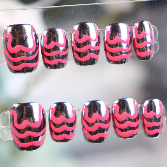 Hot Sale Metallic Hot Girl Manicure Wear Nail Silver Stripe European and American Sweet Cool Simple Retro Short Ballet Nail Stickers