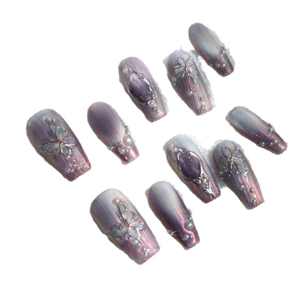 High-Grade Light Purple Metal Magic Mirror Royal Ice Butterfly Hand-Worn Armor Buchelati French Pearl Nail Beauty Patch