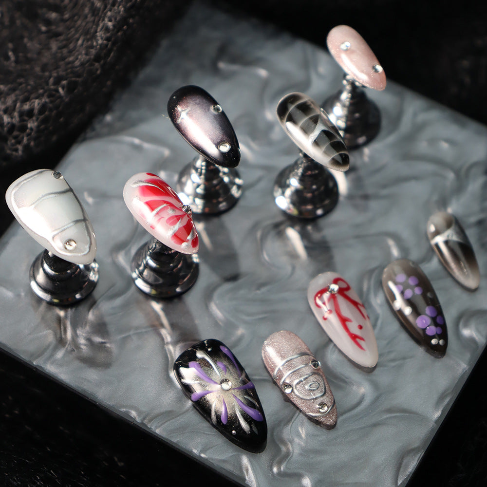 New Arrival Hot Sale Wear Armor Handmade Silver Vortex y2k European and American Hot Girl Wind Blooming Crocodile Pattern Almond Type Nail Tip