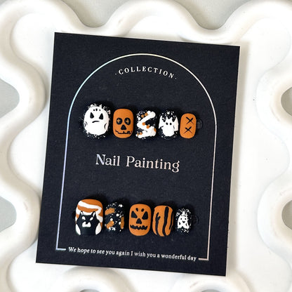 Halloween Almond Skull Pumpkin Wansheng Handmade Wear Nail Tip High Sense Cross-Border Nail Stickers Factory