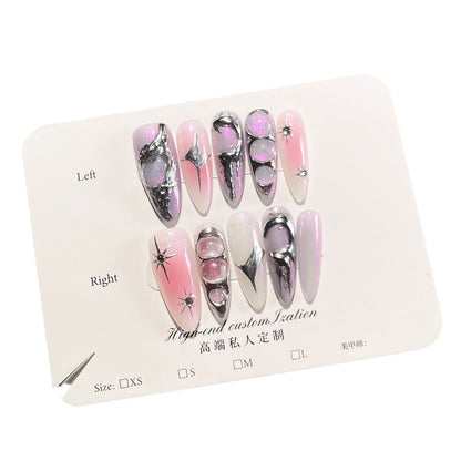 Handmade Wear Nail Niche Hot Girl Sweet Cool Metal Three-Dimensional Nail Stickers Aurora Blush Wearable Nail Sticker