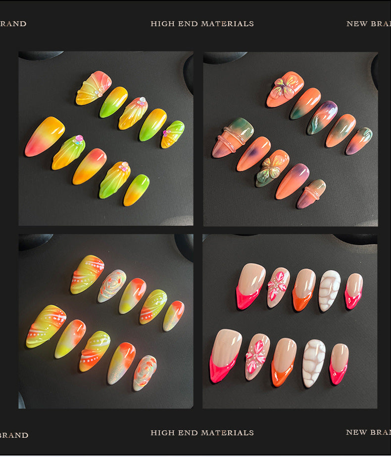 Hot Selling in Europe and America3D Three-Dimensional Carved Almond Nail Pure Hand-Worn Nail Piece