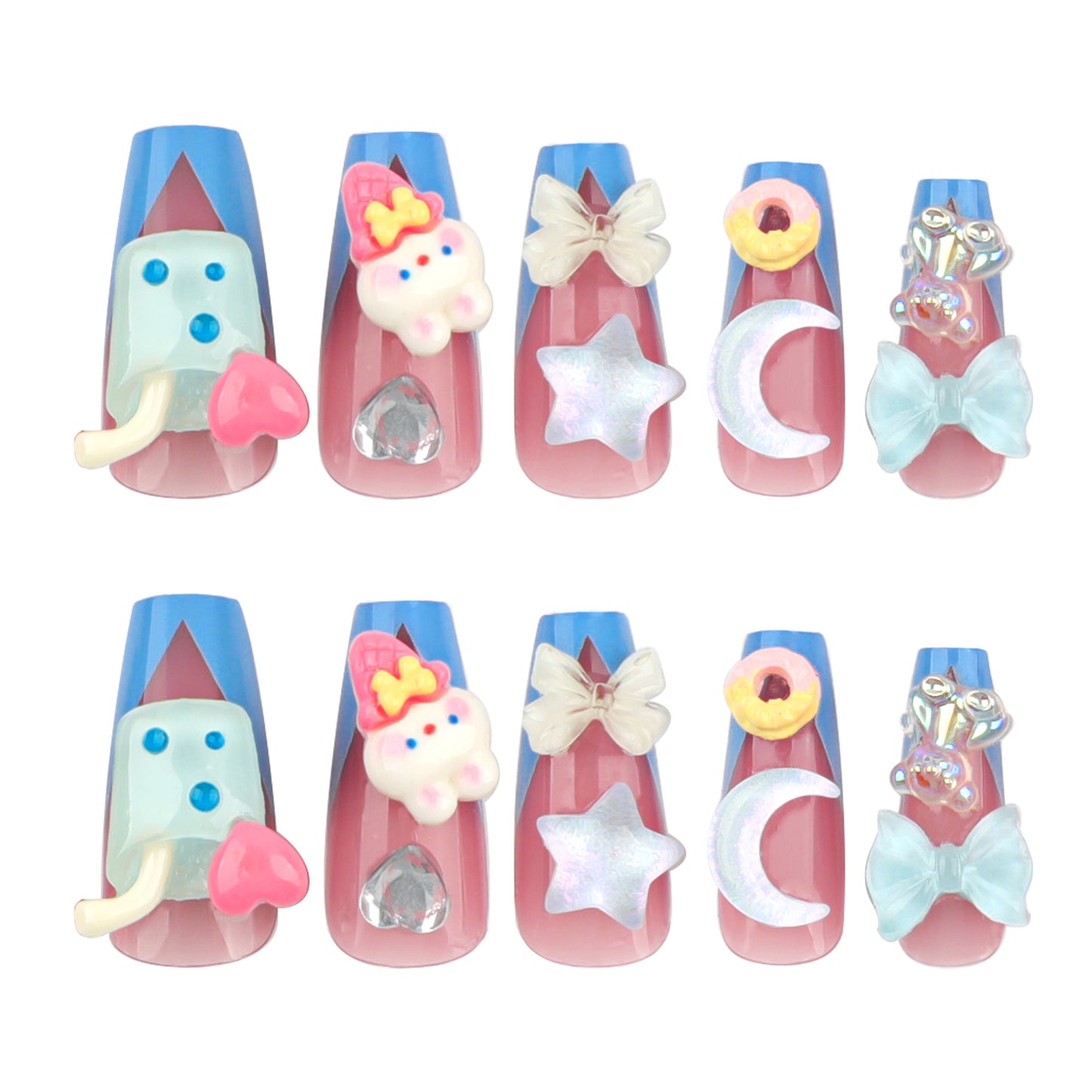 Sweet Tridimensional Cartoon Star Moon Manicure Summer Style Wearable Nail Tip Cute Cartoon Rabbit Wear Nail