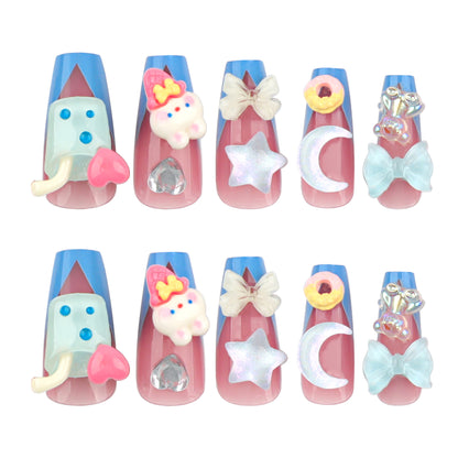 Sweet Tridimensional Cartoon Star Moon Manicure Summer Style Wearable Nail Tip Cute Cartoon Rabbit Wear Nail