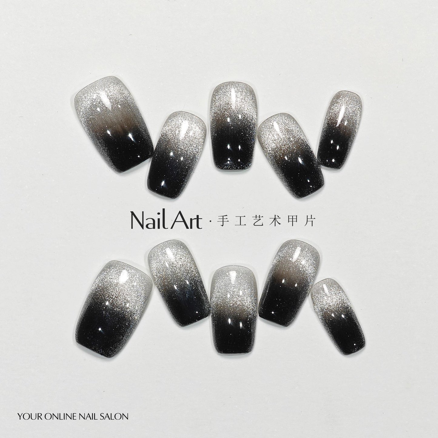 Qiuyi Handmade Wear Nail Gradient Cat Eye Sweet Cool White Handmade Short Nail Stickers Fake Nail Tip Wholesale