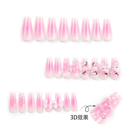 Cute Hello Kitty Nail Polish Three-Dimensional Water Ripple Nail Beauty Nail Stickers Bow Wearable Nail Tip