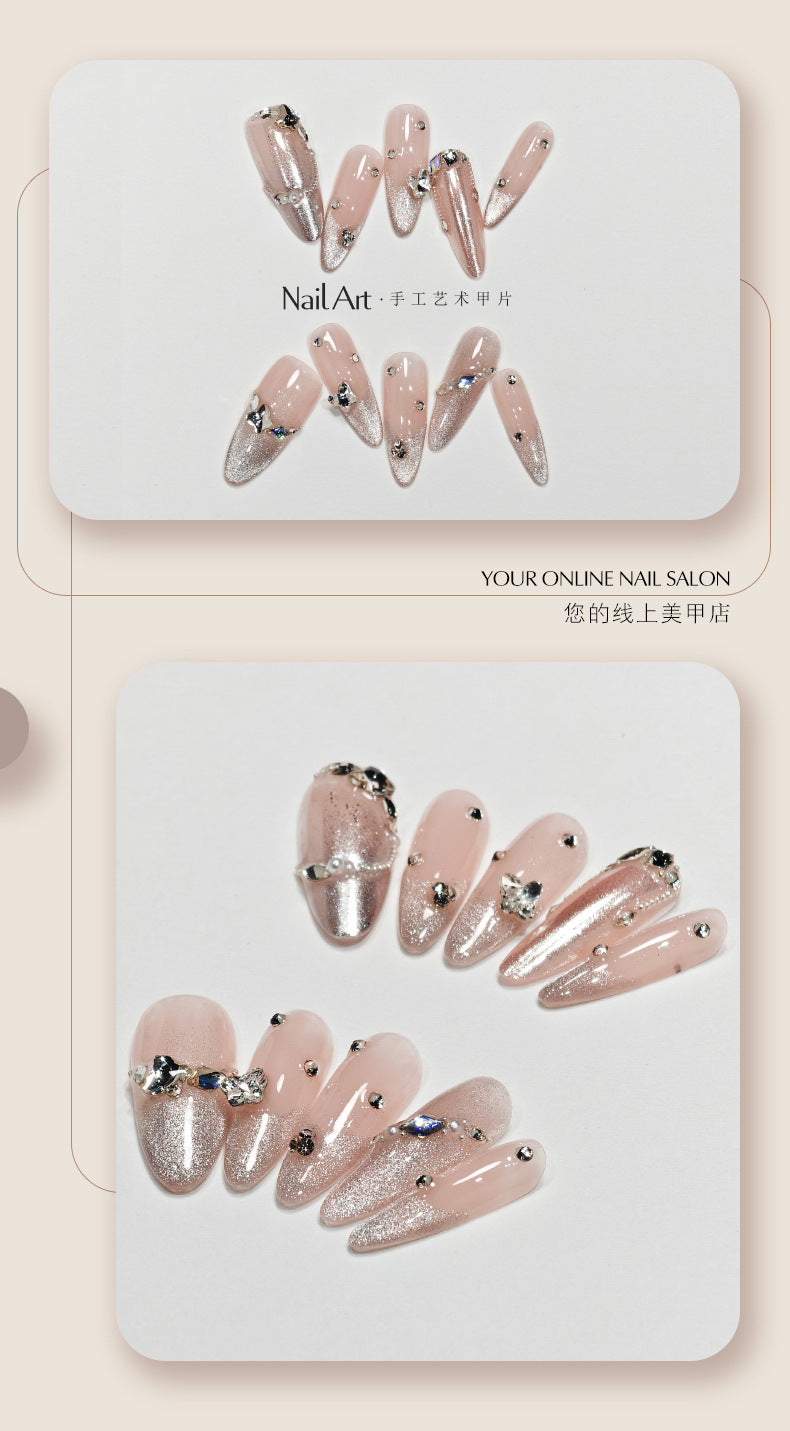 Handmade Wear Armor High Sense Autumn and Winter Cat Eyes White Cute Butterfly Nail Stickers Handmade Fake Nail Tip