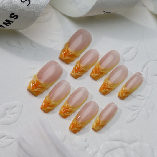 New Nail Beauty Patch Wear Nail Summer Handmade Ice Transparent French Three-Dimensional Glue Blooming Gradient Detachable