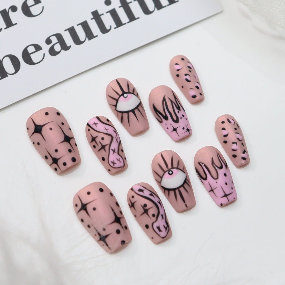 Hot Sale Nail Stickers Europe and America Y2K Pink Trendy Cool Hot Girl Graffiti Frosted Simulated Snakes Flame Eyes Leopard Print Four Awn