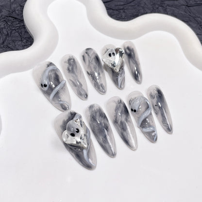 Cold Smoky Gray Smudging Hand-Worn Nail Three-Dimensional Plate Snake Mid-Length Hot Girl Nail Stickers Wearable Nail Sticker