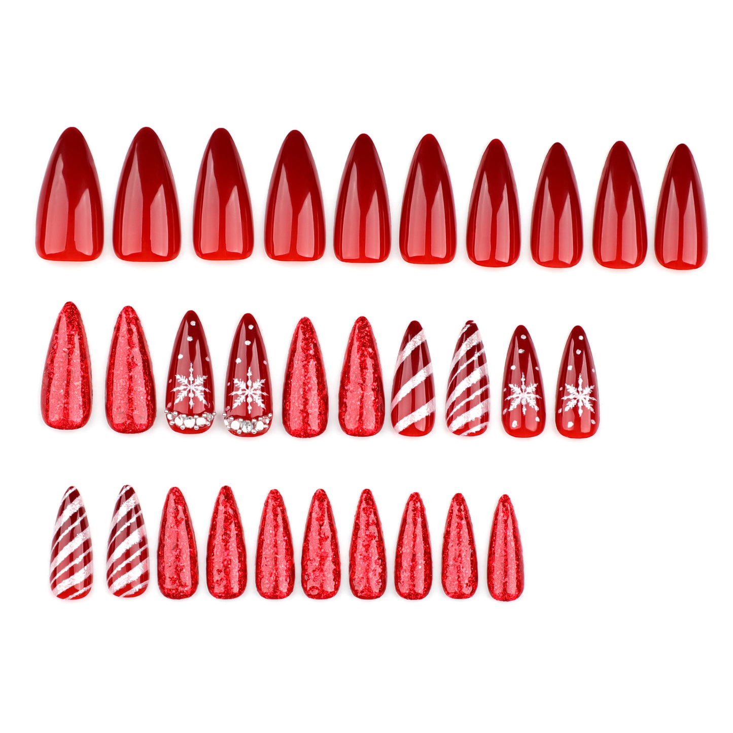 Christmas Candy Stripe Wear Nail Snowflake Manicure Fake Nails Rhinestone Sequins Can Be Repeated Nail Tip Finished Product Wholesale