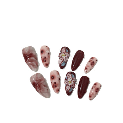 Hot Selling European and American Blooming Hand-Painted Three-Dimensional Carved White High-Grade Mid-Length Manicure Wear Nail Handmade Summer