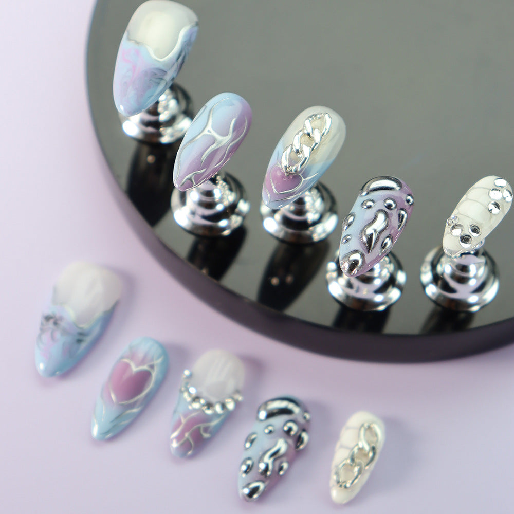 New Product Nail Beauty Patch y2k Chain Silver Star River Fairy Purple Phantom Nail Wear Nail Patch ins Wind Detachable