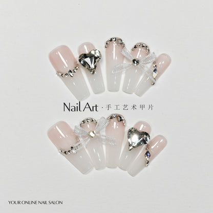 Handmade Wear Armor High-Grade Feeling White in Autumn and Winter Love Nail Stickers High Goods Selective Rettroubled Fake Nail Tip