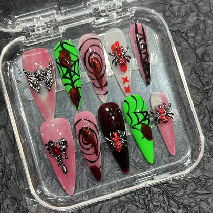 Halloween Pure Hand Drawing Handmade Wear Nail Tip High-Grade Hand-Painted Nail Stickers Contrast Color Series Cross-Border Wholesale