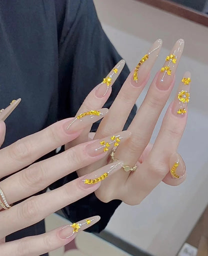 Handmade Wear Nail Internet Celebrity Hot Summer Classic Nude Golden Wheat Elegant High-Grade Long Manicure