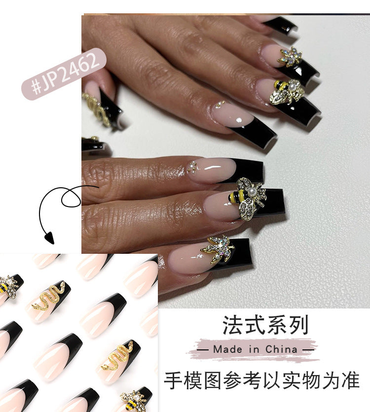 Cross-Border Wear Nail Beauty Piece Bee Flash Nail Sticker Nail Tip Wholesale European and American Black Panel Nail Beauty Piece