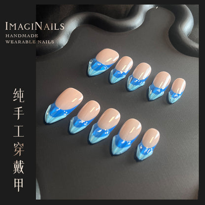 Hot Selling in Europe and America3D Three-Dimensional Carved Almond Nail Pure Hand-Worn Nail Piece