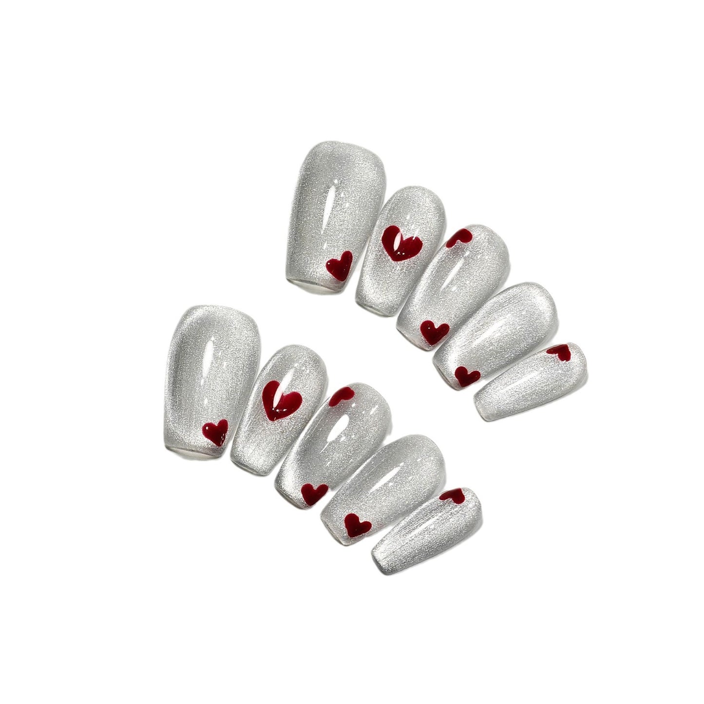 Handmade Wear Nail Tip Handmade High Sense ins Wind Cat's Eye Ice Penetration Heart-Shaped Short Nail Stickers Fake Nails